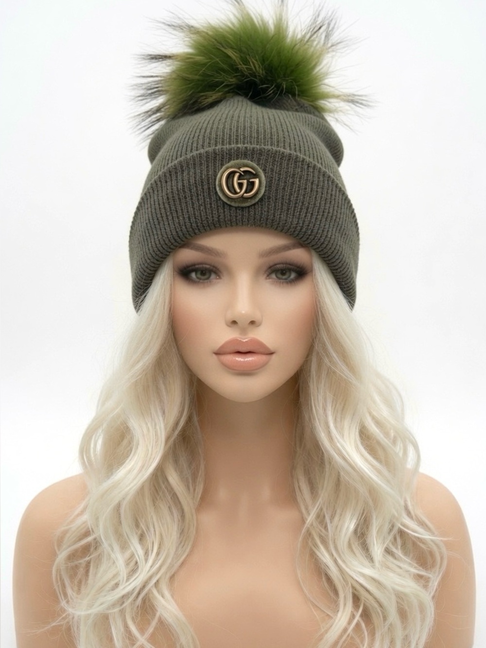 Army Green Winter Pom Pom Hat + 🎁🕶️
